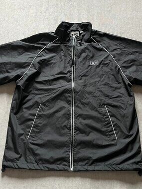 IBM Destinations Full Zip Windbreaker Jacket Men Large Black Corporate Tech Logo